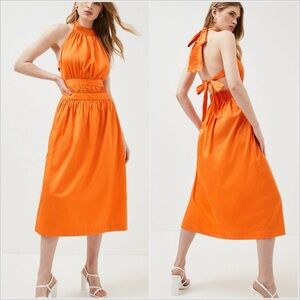 Karen Millen Cotton Poplin Halter Woven Midi Dress, New with Tags